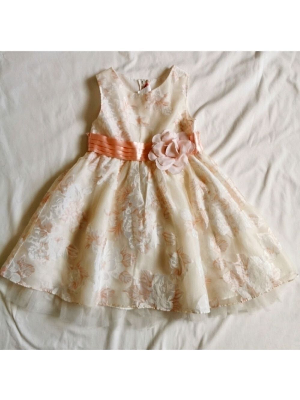 Kids Dress Floral White Peach Pink A Line Size 4T
